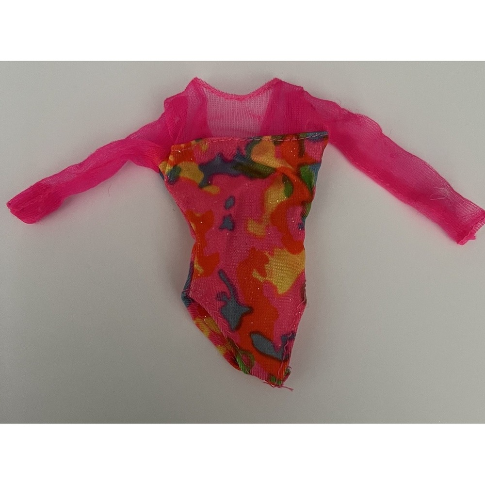 Vintage Barbie 1993 Gymnast Leotard Pink Multi-Colored Sheer Arms